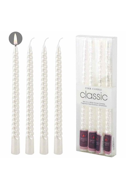 Set 4 Lumanari albe spirala de 25 cm - Lumanari fara picurare si fara parfum