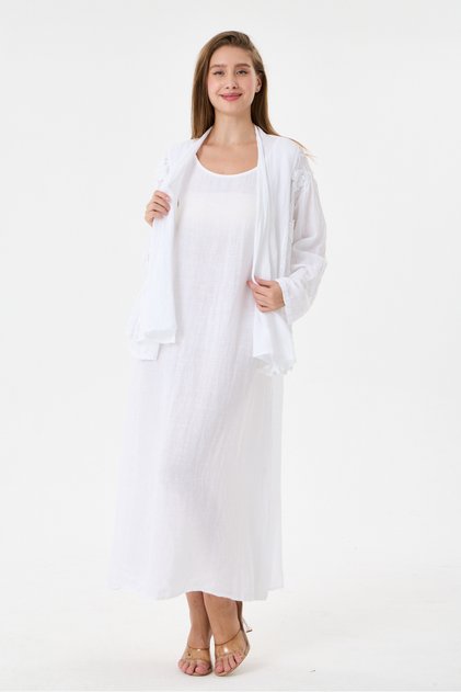 White Italian 100% Linen Embroidered Mesh Jacket Linen Suit Size 38 - 44