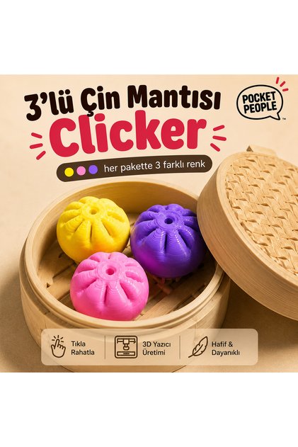 3-Pack Dumpling Clicker Chinese Dumplings – Steam Dumplings Stress Toy Fidget Desktop Figure – 3 Different Colors
