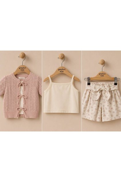 Tri̇ko Vest, Crop Top and Muslin Shorts 3-Piece Girls' Set