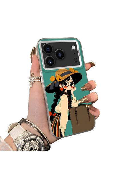 iPhone 17 Pro Compatible Silicone Edge Hard Back Case Couple Phone Case Girl Patterned