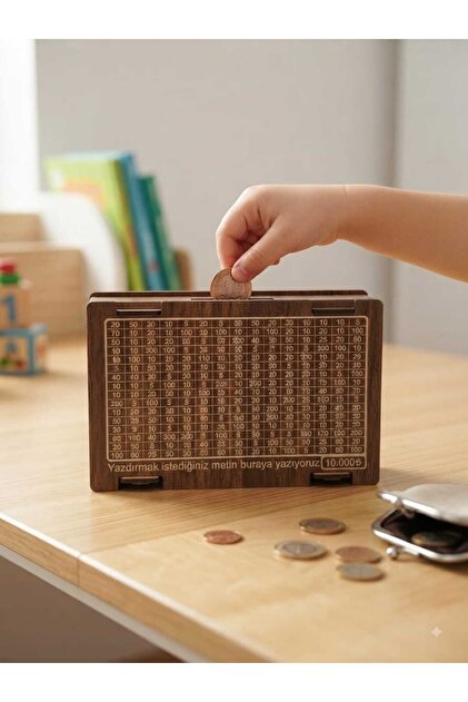 Parabox Wooden Piggy Bank 10000Tl Targeted Laser Cut Walnut Mdf Disassembled Savings Bank