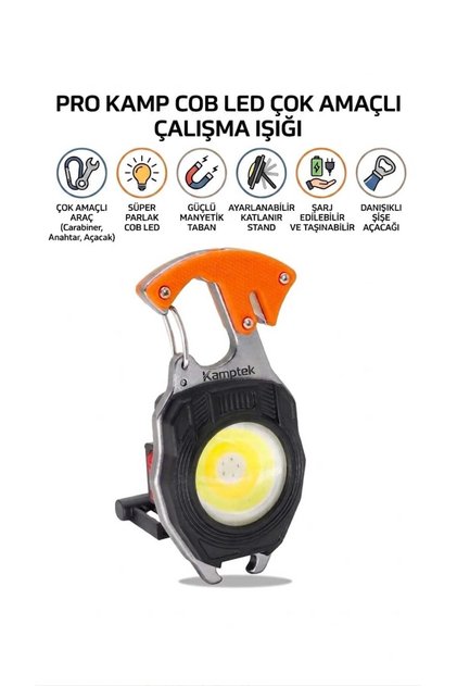 Pro Kamp Feneri Çok Amaçlı Kamp Lambası - Şarj Edilebilir COB LED Anahtarlık Çalışma Işığı, Çakmaklı ve Emniyet Kemer Kes Cep Feneri