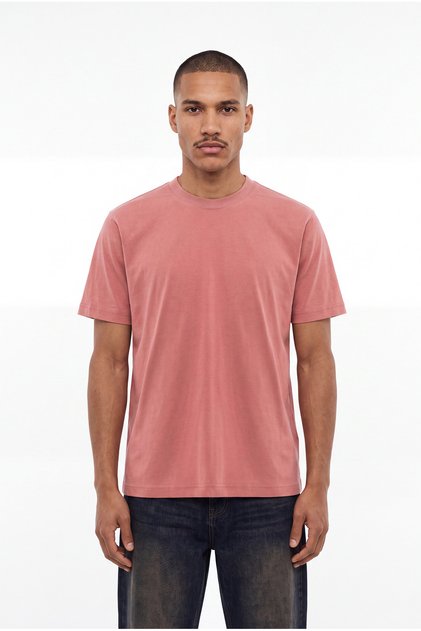 Men's Basic Relaxed Slim Cotton T-Shirt Coral