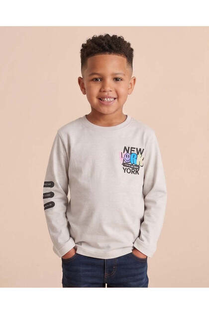 Boys Grey Printed Long Sleeve T-Shirt