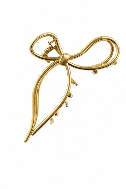 Yellow Metal Bow Design Hairpin Clip Stylish and Convenient for Women