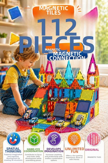 Original Magnetic Tiles 112 Pieces Magnetic Lego - Magnetic Magical Magnet - Magnetic Lego