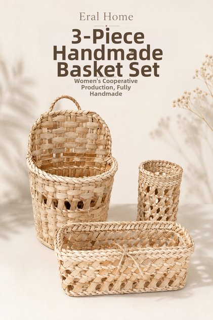 Handmade Natural Wicker Basket Napkin Holder Spoon Holder Multi-Purpose Organizer Set of 3 Kitchen Set