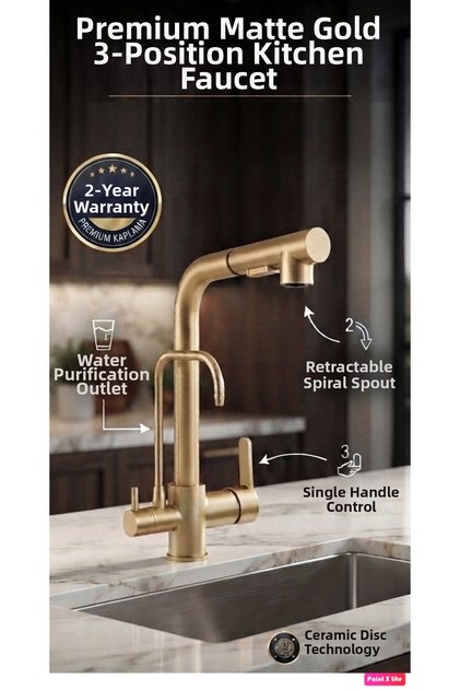Mat Gold Spiral Shape 2 Mode Head L Pipe Kitchen Sink Faucet Gold Brass Fitting Faucet