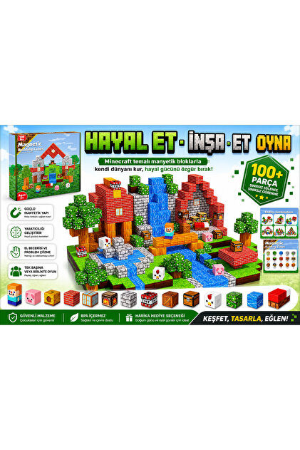 マイクラセット RoRoToys Minecraft Temalı Manyetik Yapı Küpleri – Orman & Şelale