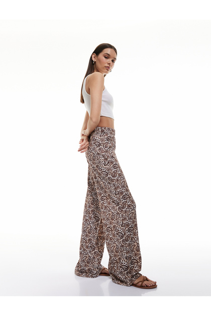 Pantaloni de vară cu talie înaltă, cu picioare largi, înfășurați, cu talie elastică