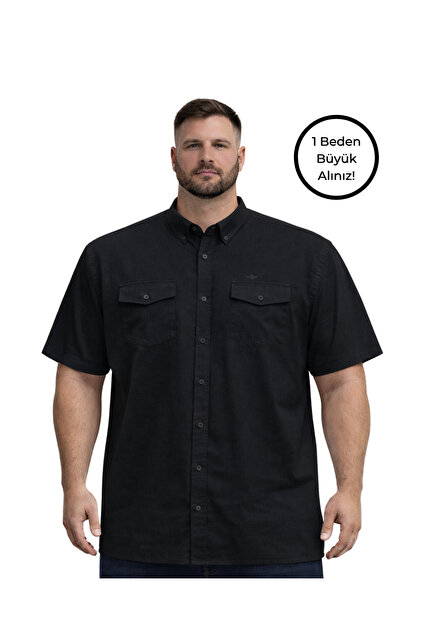 BattalModa Men's Large Size Black Double Pocket Short Sleeve Shirt 3Xl-4Xl-5Xl-6Xl-7Xl-8Xl-  Trendyol