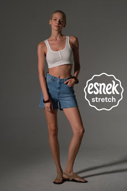 Esnek Denim Kumaş Pamuk Elastan 5 cep kot mini kadın jean şort