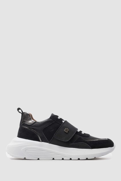 Kadın Siyah Süet Hakiki Deri Cırtlı Spor Sneaker Ayakkabı [TG060023]