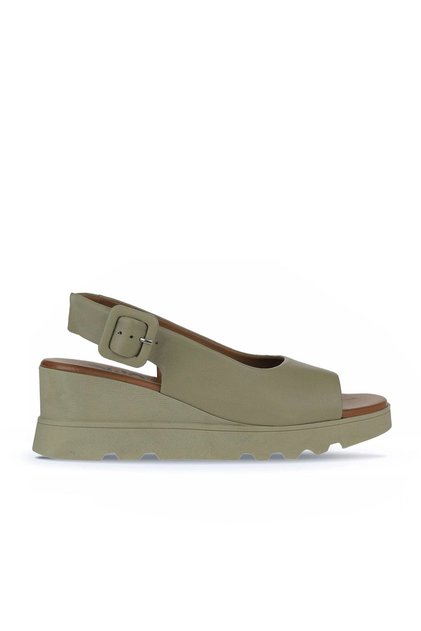 Khaki Leather Women's Wedge Sandals 01wy8600