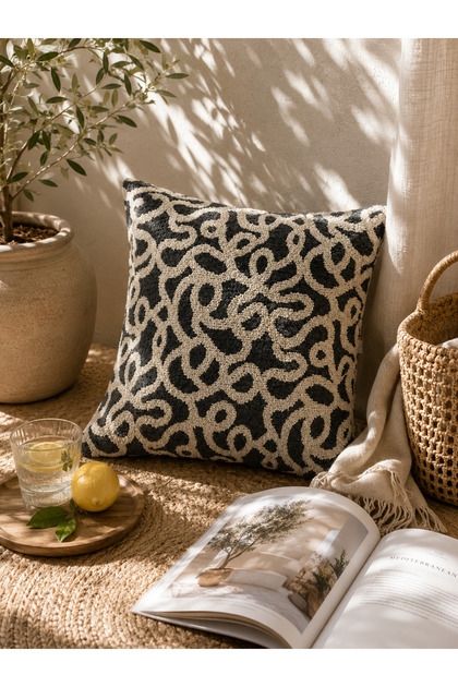 Lora Premium Woven Anthracite Throw Pillow Cover 43X43