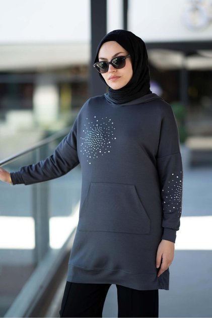 Latera Taş Detaylı Sweat Siyah