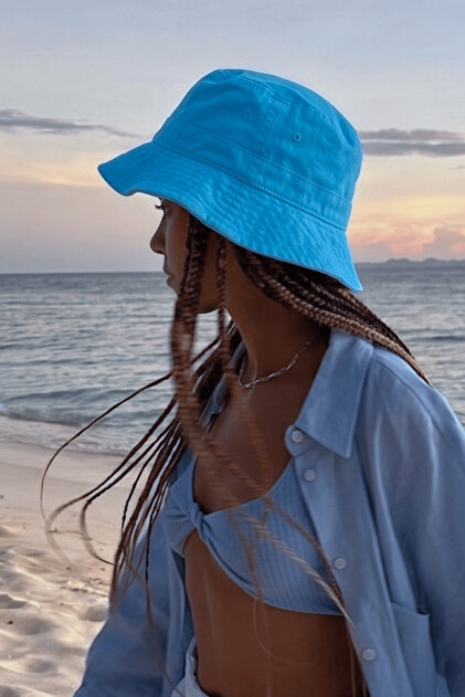 Sofist İstanbul Blue Cotton Bucket Hat Mavi Pamuk Yazlık Düz Renk