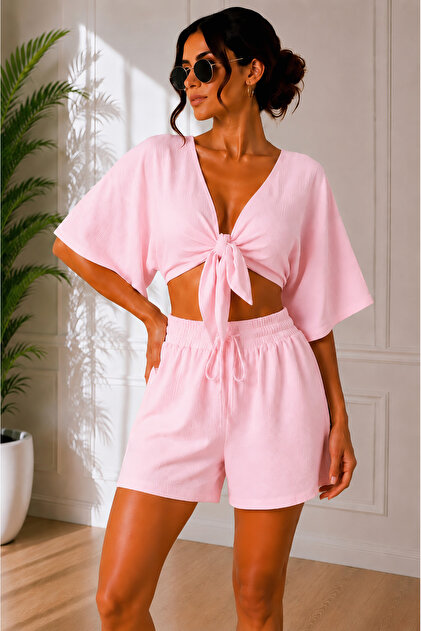 Premium Muslin Tie-Up Crop Shorts Set