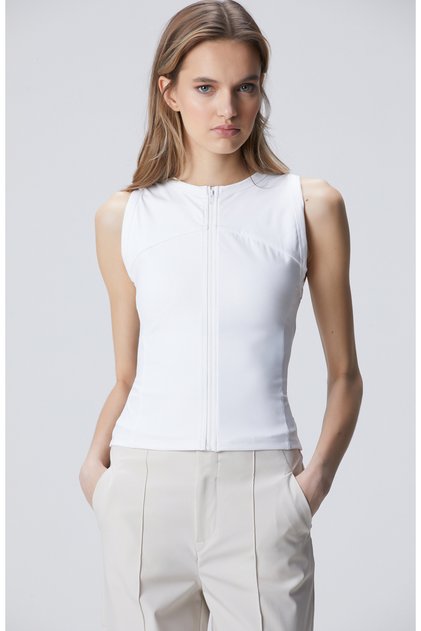 N-Tech Beyaz Fermuarlı T-shirt