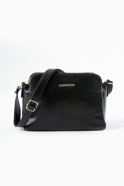 Black 3-Compartment Crossbody Bag with Adjustable Strap
