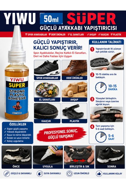 YIWU 50ml SÜPER Güçlü Ayakkabı Yapıştırıcısı - DERİ Ayakkabılar, Reçine Katkılı El Sanatları, Deri