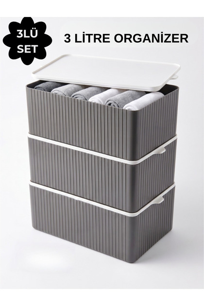 Set de 3 cutii organizatoare multifuncționale - Set organizator de lux pentru dulap și sertar cu capac