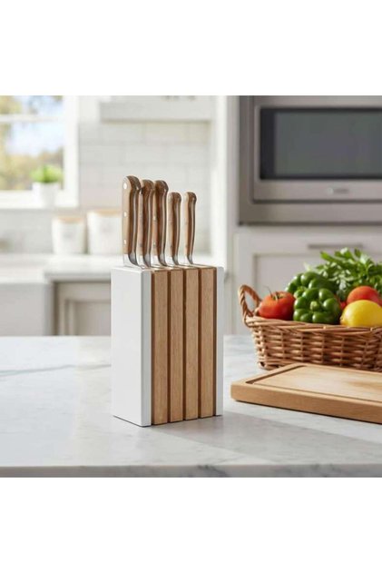 Lavi 5-piece Knife Block Set -natural & Chrome