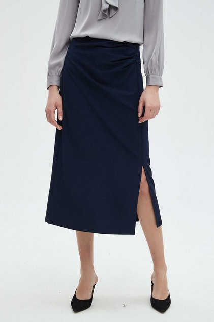 Solid Midi Skirt with Side Slit