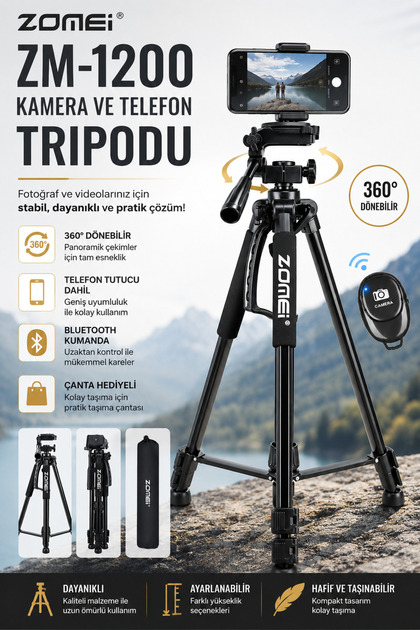 zomei Zm-1200 Kamera Ve Telefon Triopdu-360° Dönebilen Telefon