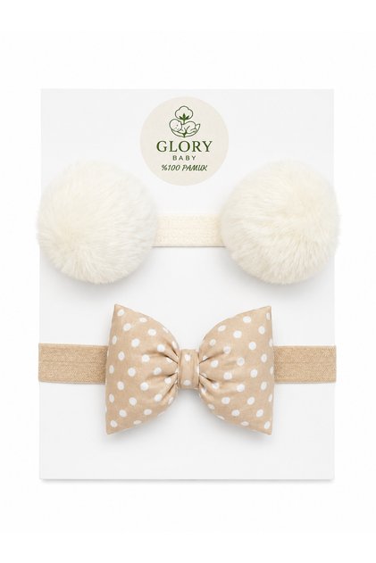 Baby Girl Bow & Pompom Bandana - Hair Band Set of 2