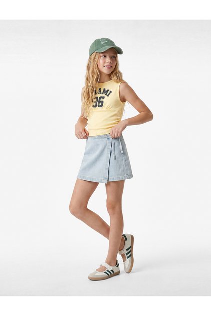 Cotton Zipper Detailed Denim Short Skirt