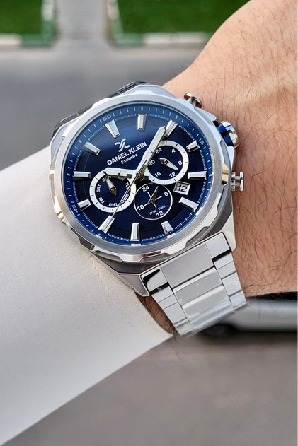 Dial Navy Blue Strap Silver Color Calendar Gift Boxed Men's Wristwatch