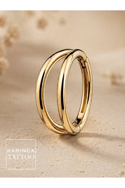 İki Hat Tam Halka Klipsli Kaliteli Tragus Helix Rook Snug Daith Altın Rengi Gold Piercing