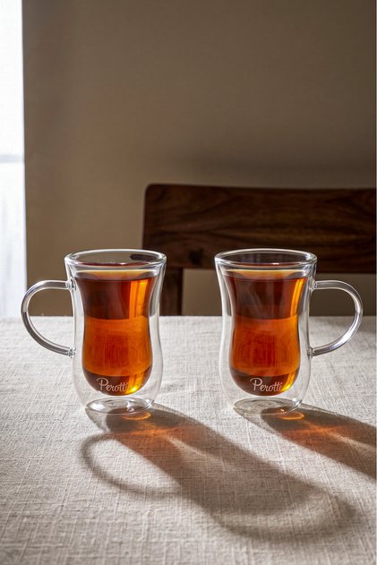 Double Wall 2 Li Çift Cidarlı Kulplu Çay Bardağı 15538