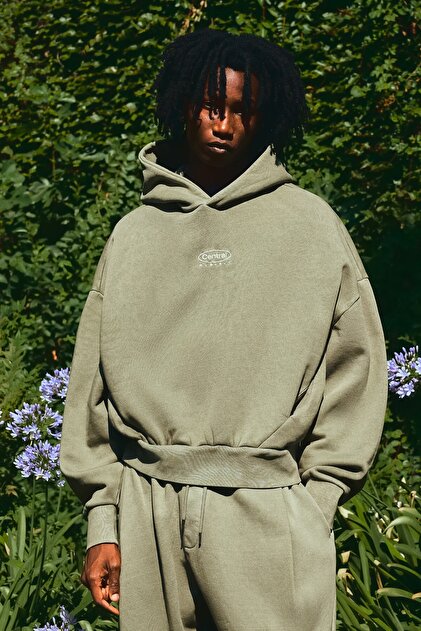 Yıkama efektli kapüşonlu sweatshirt