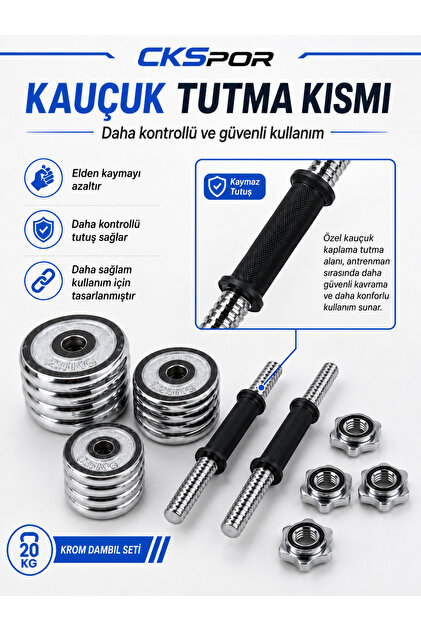 CKSpor 20 Kg Krom Dambıl Seti Çantalı Döküm Plaka Dambıl Ağırlık