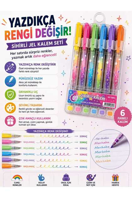 O&S Oyun ve Sanat Eğlen-Üret Gökkuşağı Jel Kalem, Rengi Değişen