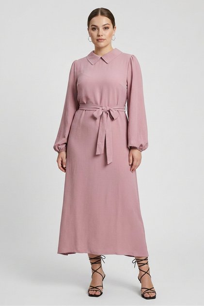 Women Solid Tie Waist Maxi Dress, Pink