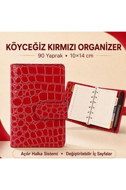 Köyceğiz-KIRMIZI Organizer Cep Defteri – 90 Yaprak, 10x14 cm, Taşınabilir Not Defteri