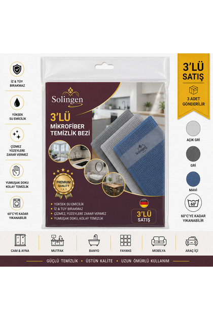 3’lü Mikrofiber Solingen Temizlik Bezi