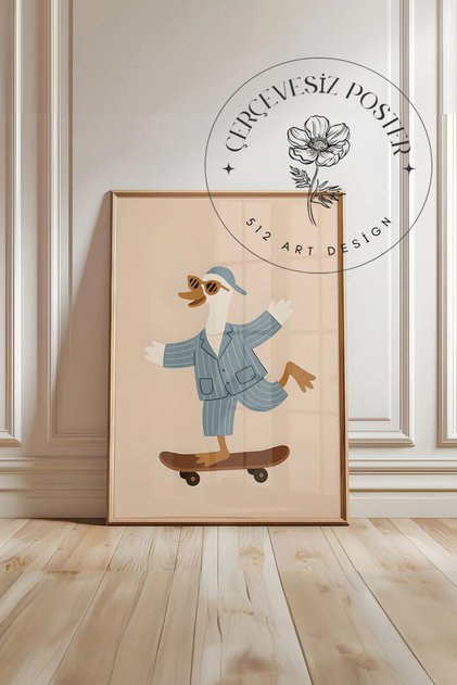 İskandinav, Çocuk Odası Dekoru, Tekli Sevimli Ördekler Serisi, Bebek Odası Çerçevesiz Poster