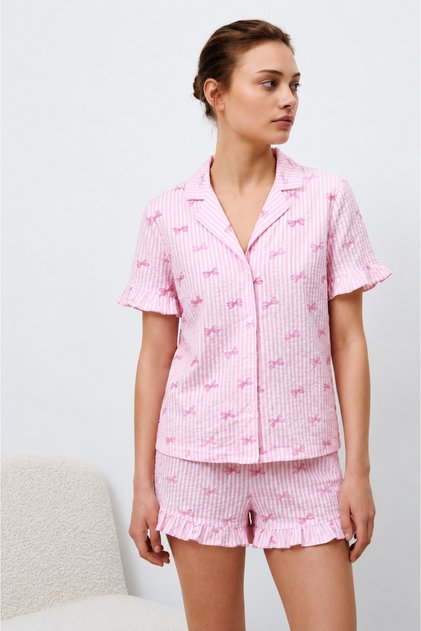 Women's Premium Ruffled Pink Pajama Set