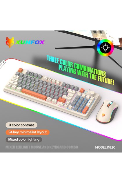 K820 K820 USB Wired Game Keyboard Mouse Set Illuminated Desktop/Laptop Home Office Female Male Keybo