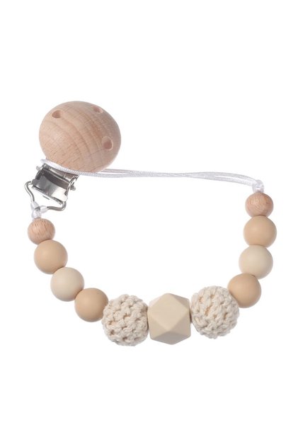 Khaki Wooden Felt Ball Baby Pacifier Chain Beech Soother Nipple Clips For Silicone Beaded Dummy Hold
