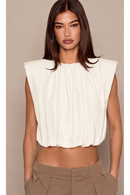 Women's Draped Luxury Collection Padded Sleeveless Stylish Crop Blouse 9418