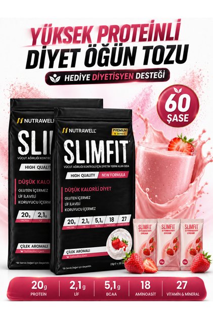 Slimfit Çilek Aromalı 2 Kutu -60 Öğün Tozu Shake