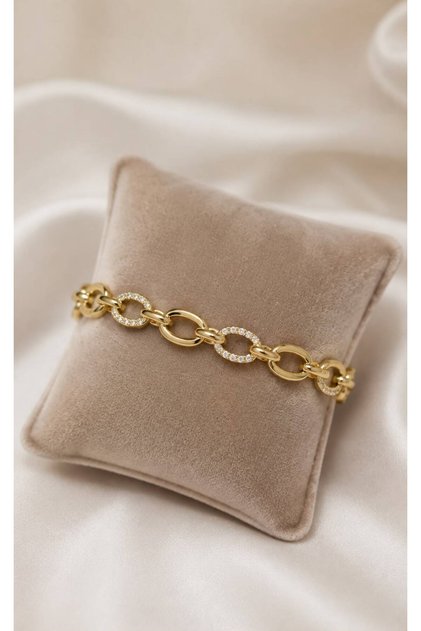 Women's Gold Color Stone Chain Bracelet – Stylish and Elegant Design with Zircon Stone Detail
