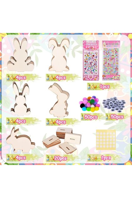 Set A 20Pcs Wooden Easter Ornaments to Paint Rabbit Bunny Wooden DIY Blank Unfinished Round Discs Or