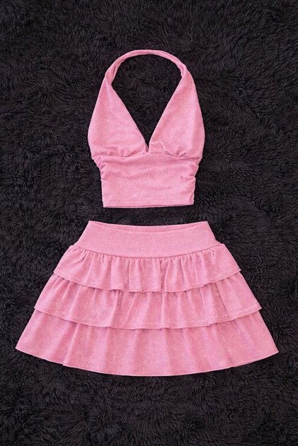 Ashley Sim Detailed Shorts Skirt Blouse Set